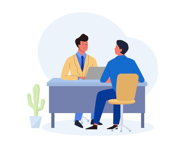 job interview hr manager with laptop talking to the candidate