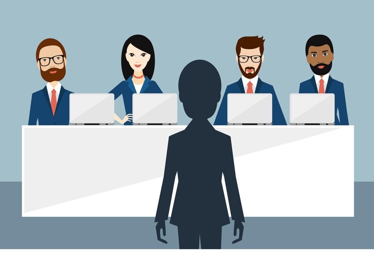 Vector job interview in office officers and candidate flat vector ilustration