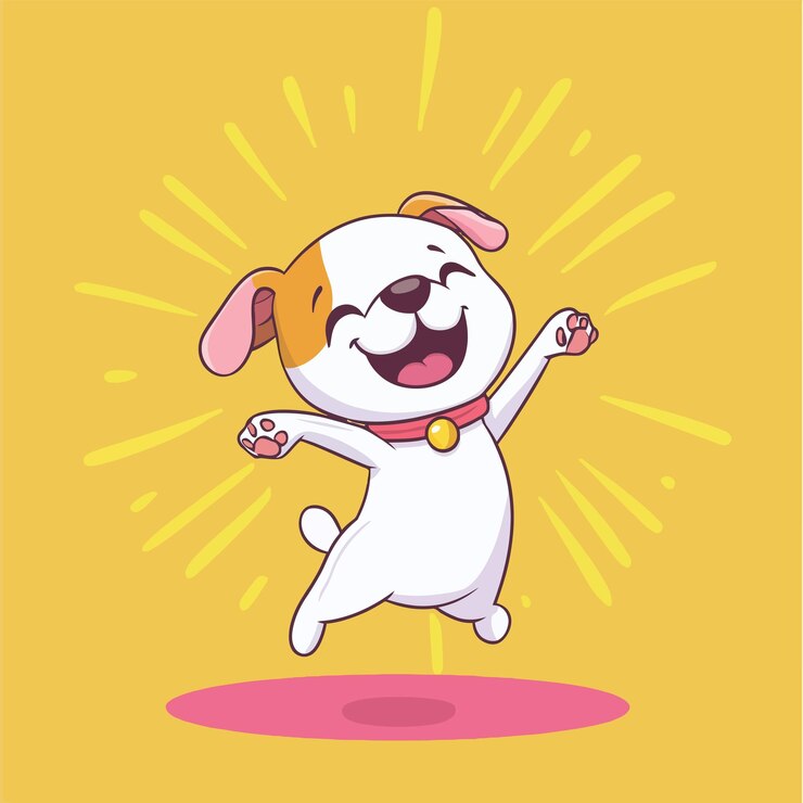 Vector joyful cartoon dog dancing in the sunshine vector illustration