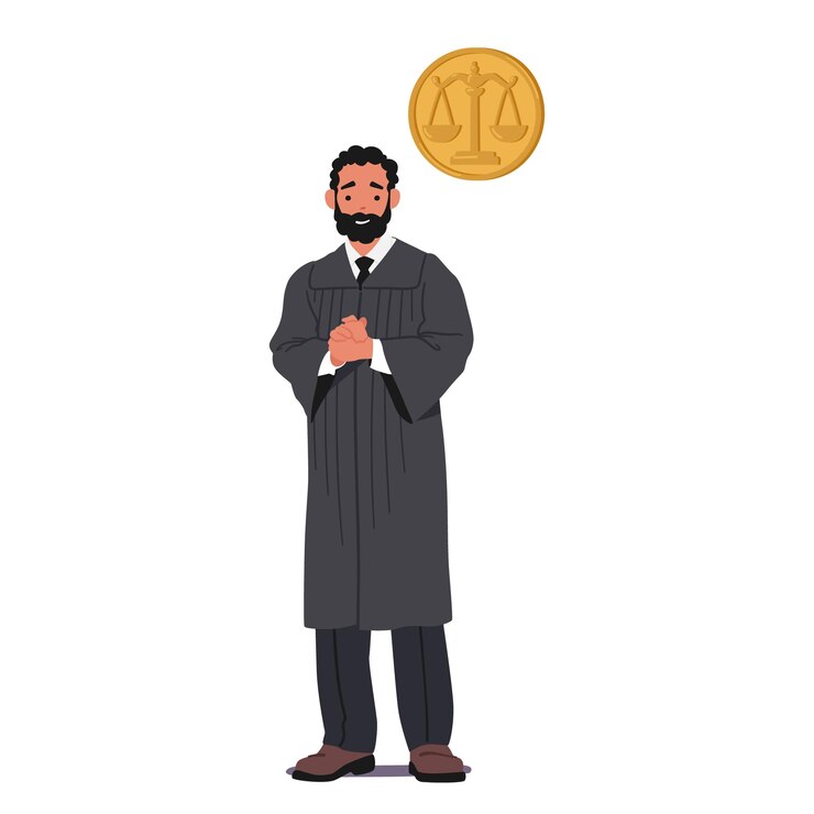 Vector judge male character isolated on white authority figure presiding over legal proceedings vector illustration