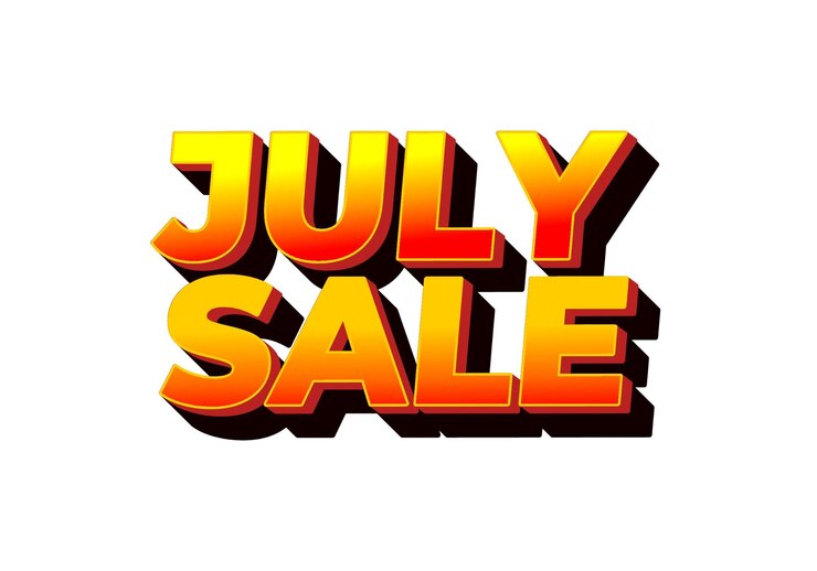 Vector july sale text effect in 3 dimension style and eye catching colors