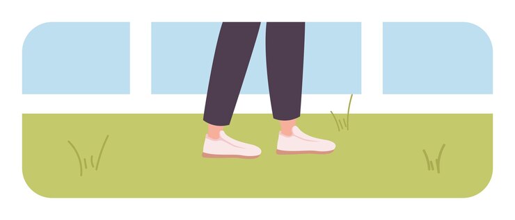 Vector kaki berjalan dalam sepatu kets di atas rumput, ilustrasi vektor konsep datar