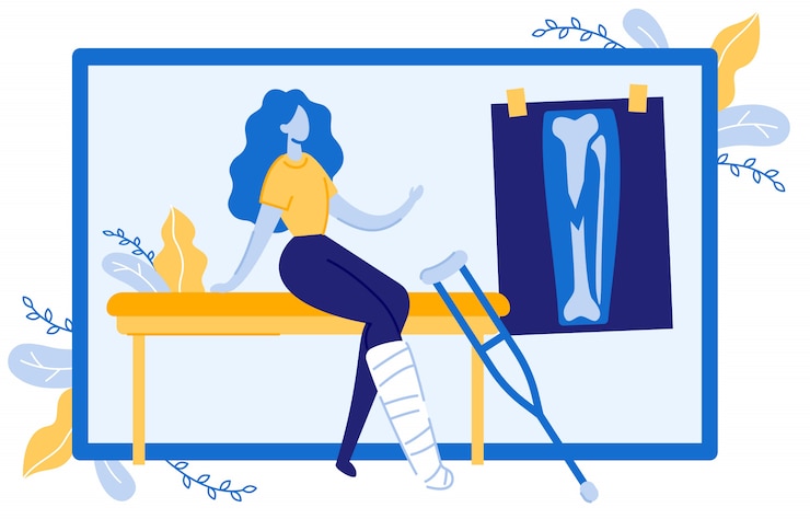 Vector karakter duduk di sofa dengan patah kaki.