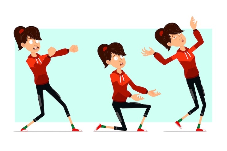 Vector karakter gadis olahraga datar kartun, set besar