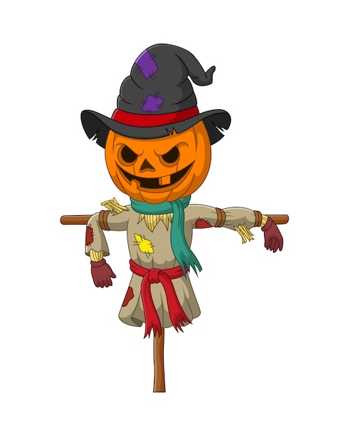 Kartun labu orang-orangan sawah Halloween yang lucu