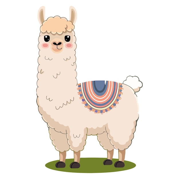 Kartun llama lucu yang diisolasi dengan latar belakang putih