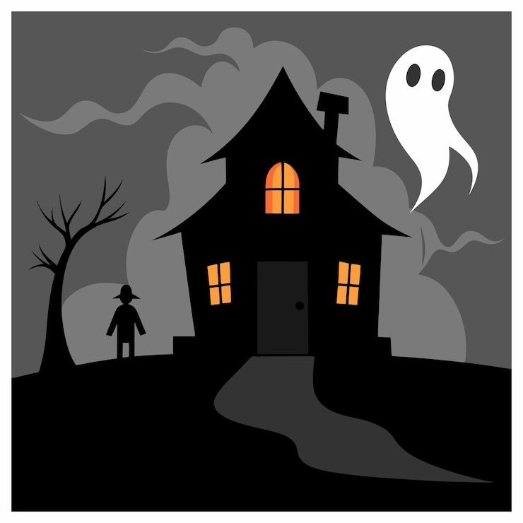 Karya seni rumah kosong yang menyeramkan sempurna untuk desain Halloween dan seram