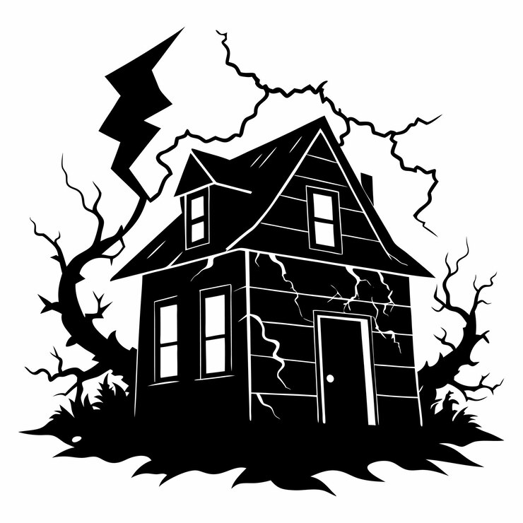 Karya seni rumah kosong yang menyeramkan sempurna untuk desain Halloween dan seram