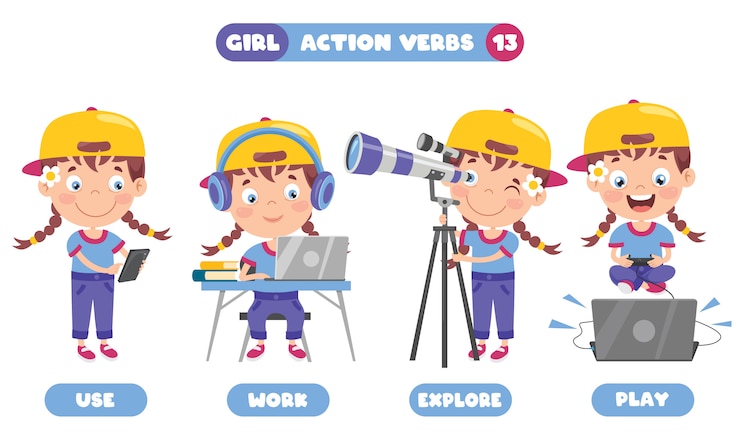 Vector kata kerja aksi untuk pendidikan anak-anak
