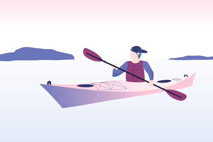 Vector kayaker swimming in the kayak kayak in the sea