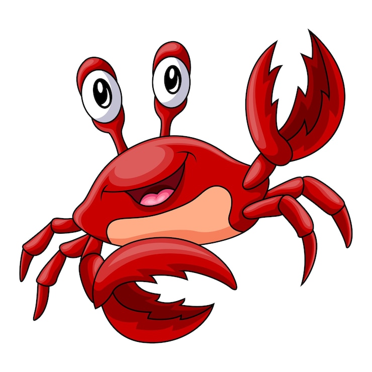 Kepiting dengan mulut besar dan senyum lebar di wajahnya.