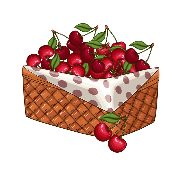 Keranjang Ceri Ilustrasi vektor keranjang buah Konsep desain organik Vektor buah Gambar Tangan