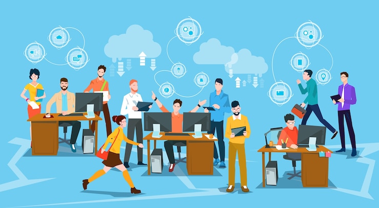 Vector kerumunan orang bisnis tempat kerja kantor