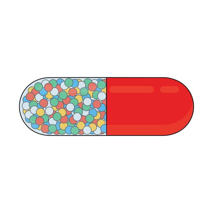 Vector kids drawing cartoon vector illustration medicine pill icon isolated on white