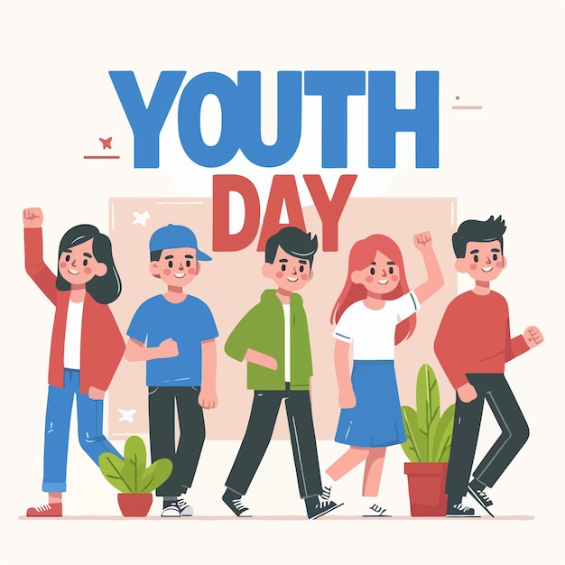 kids illustration with youth day text in flat design style