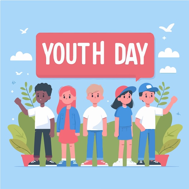 kids illustration with youth day text in flat design style