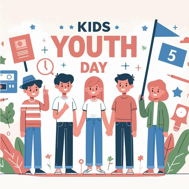 kids illustration with youth day text in flat design style