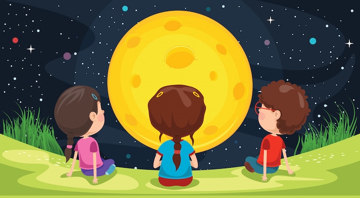 Vector kids playing outside at night