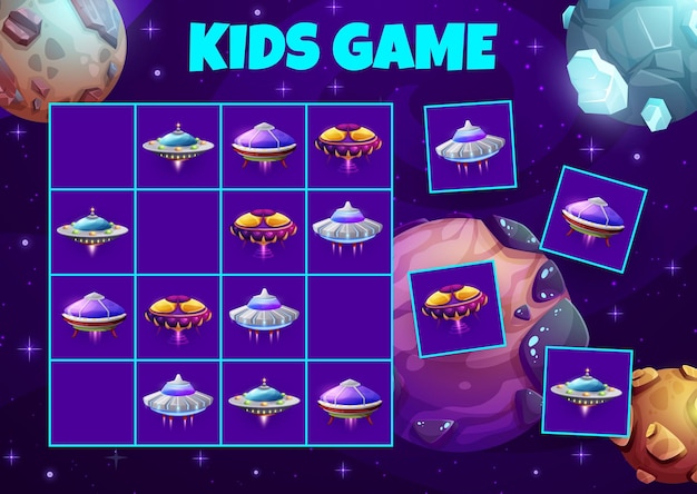 Kids sudoku game with space planets and starships