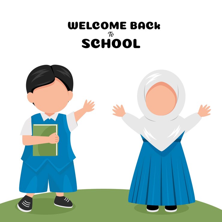 Vector kindergarten students wishing you a welcome back to school