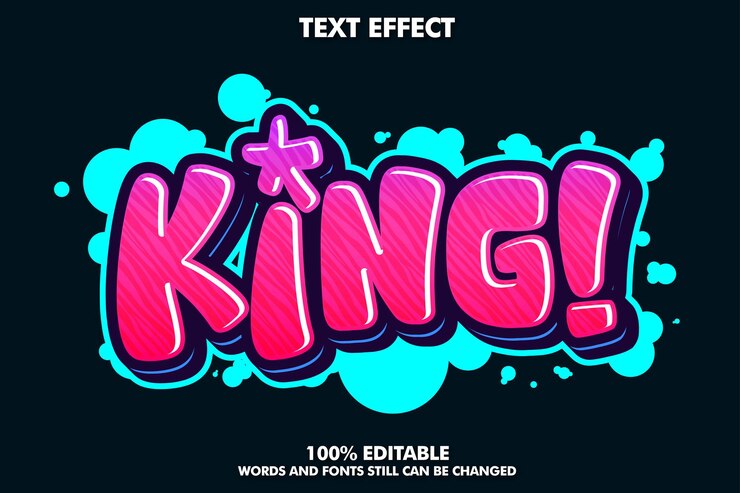 Vector king graffiti letteringcharming graffiti text effecta with bubble outline