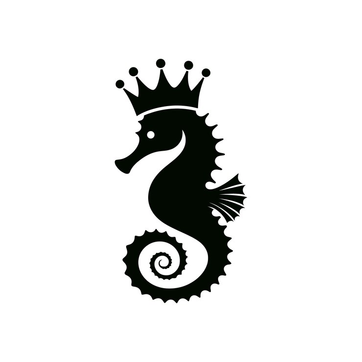 king seahorse silhouette vector icon flat illustration logo clipart