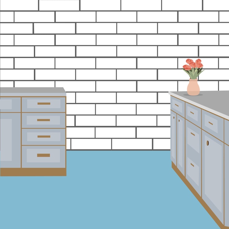 Vector kitchen corner in vectorpart of interior in flat style furniture floor wall vase of flowers