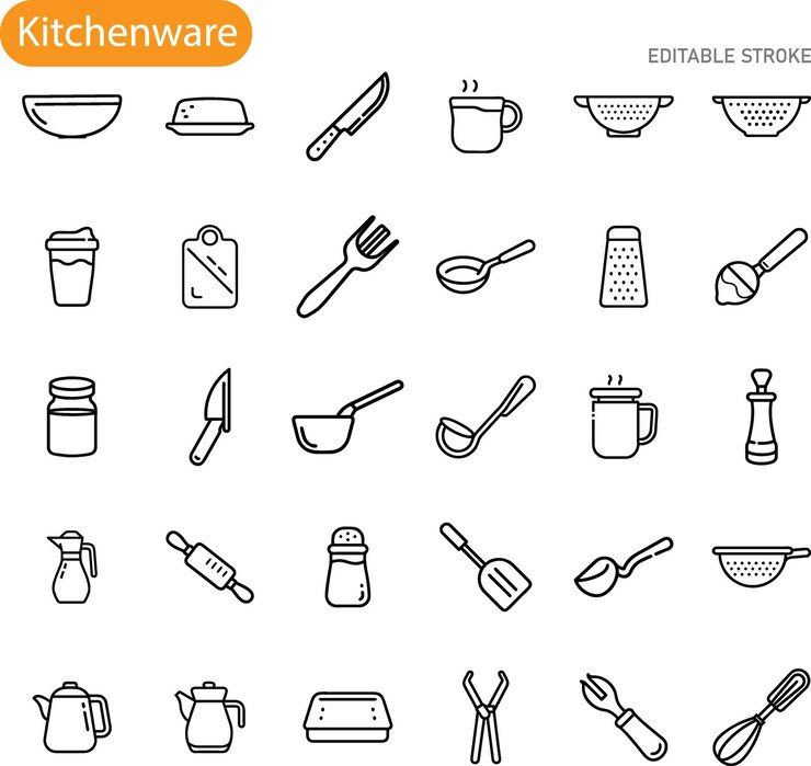 Vector kitchenware icons utensils cutlery cookware and baking tools