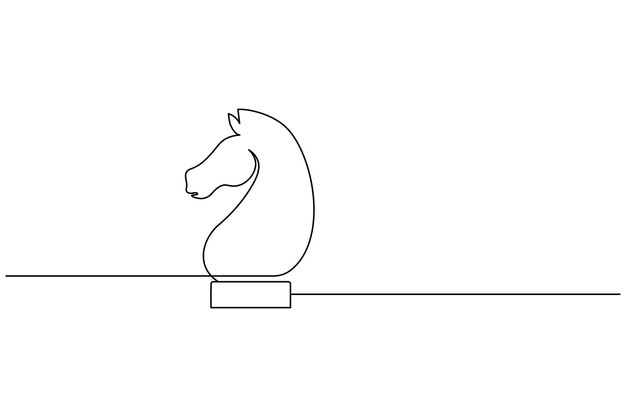 Knight chess one line drawing and Knight chess continuous isolated outline flat vector illustration