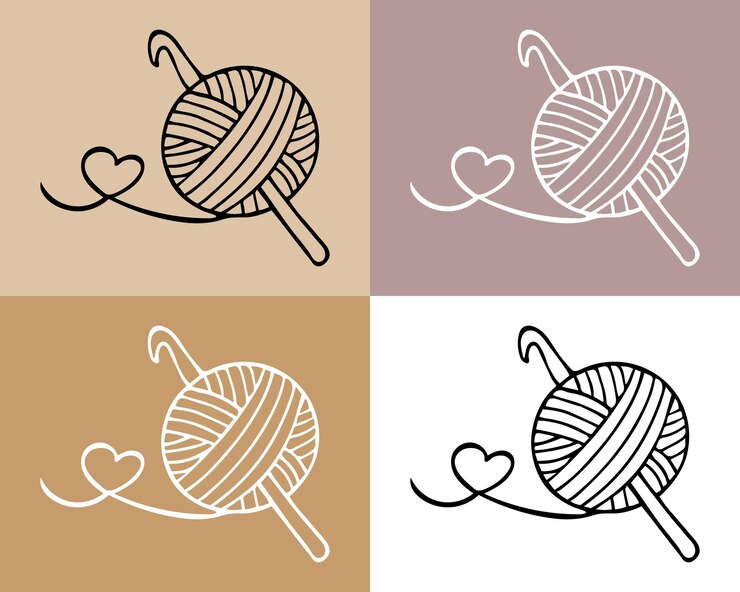 Vector knitting icons set, skein of yarn and hook. hobby concept, vector