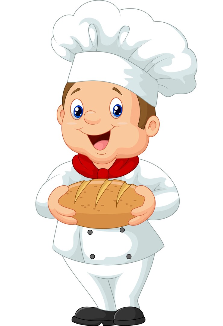 Vector koki kartun memegang sepotong roti