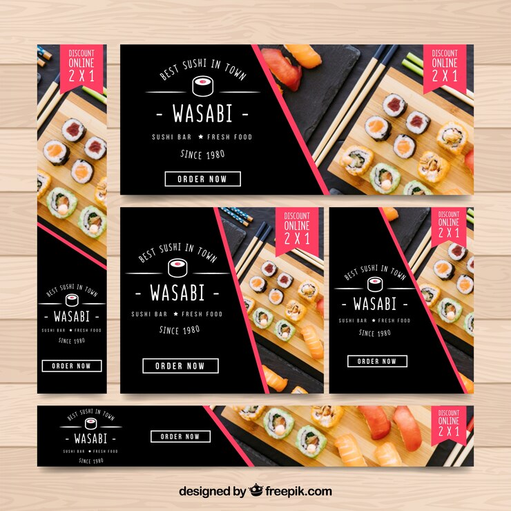 Vector koleksi banner web restoran dengan foto