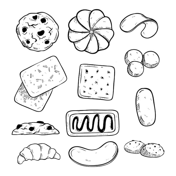 Vector koleksi biskuit lezat gaya doodle
