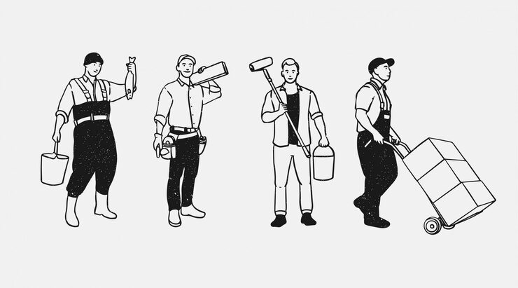 Vector koleksi buruh pria yang digambar tangan
