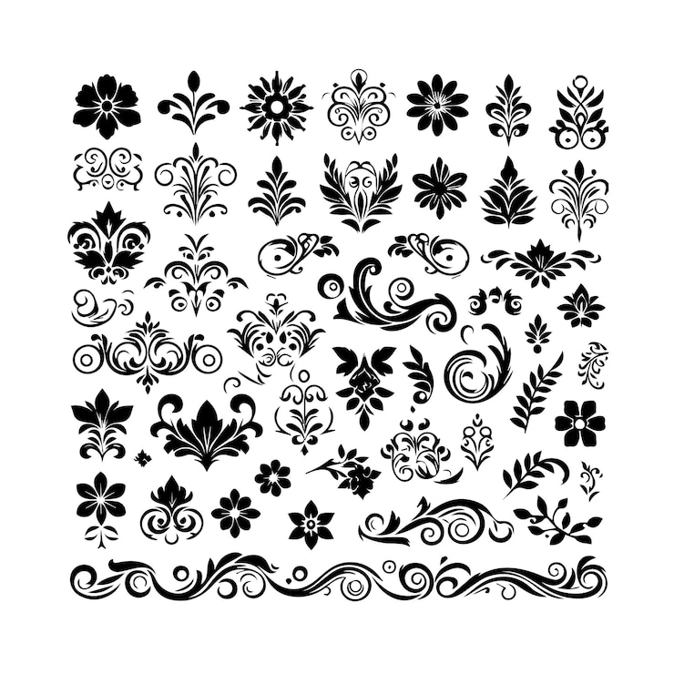 Vector koleksi desain floral dan ornamental sederhana