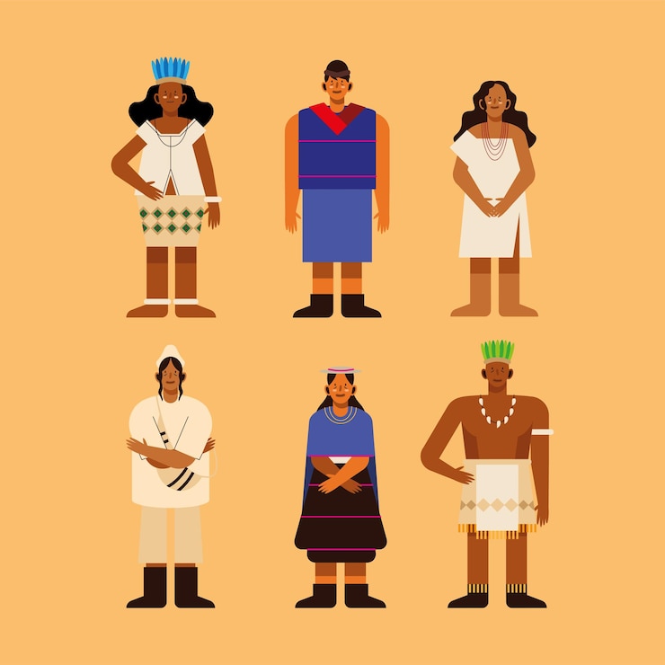 Vector koleksi ikon orang asli dan kain tradisional