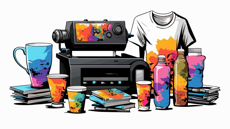 Vector koleksi item pencetakan kaos profesional dengan berbagai macam warna tinta