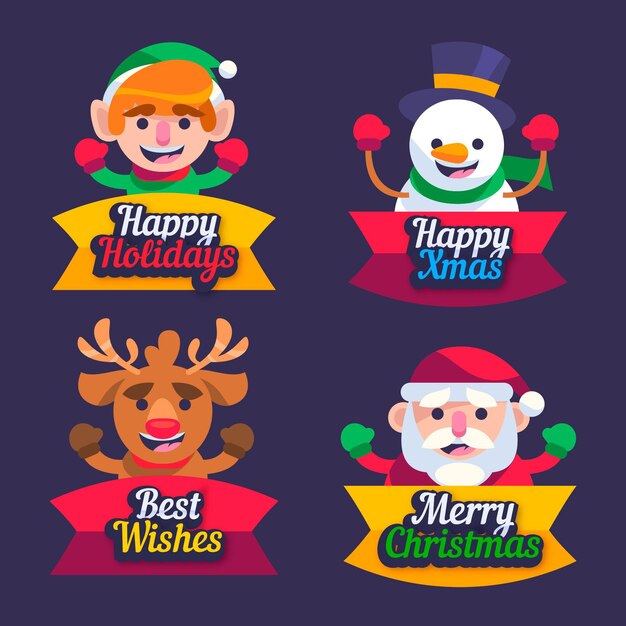 Koleksi lencana natal desain datar