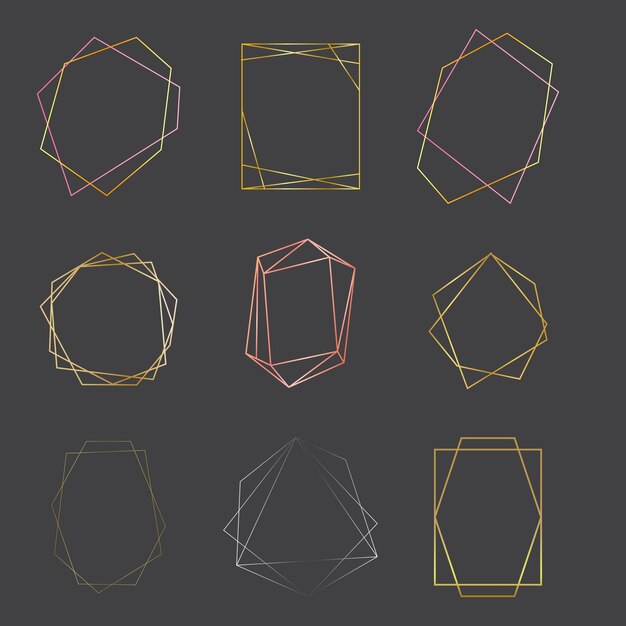 Koleksi png vektor bingkai geometris pernikahan dengan pilihan mewah poli warna emas, perak, perunggu, dan rose gold