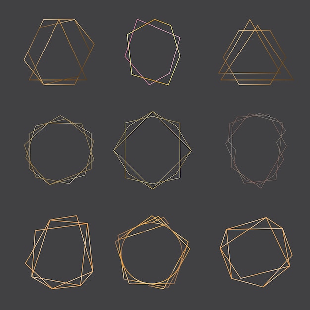 Koleksi png vektor bingkai geometris pernikahan dengan pilihan mewah poli warna emas, perak, perunggu, dan rose gold