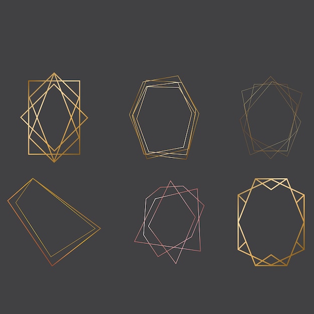 Koleksi png vektor bingkai geometris pernikahan dengan pilihan mewah poli warna emas, perak, perunggu, dan rose gold