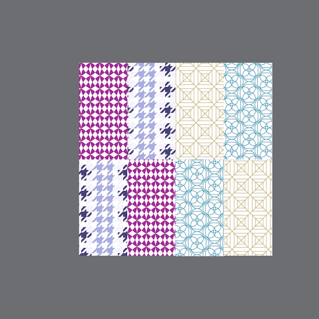Koleksi pola tanpa batas kotak-kotak tartan pastel Set 6 pola Kawaii latar belakang penuh warna