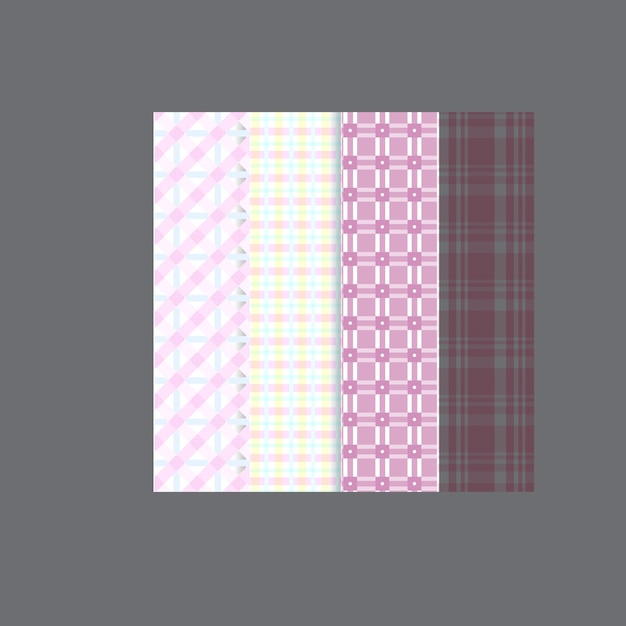 Koleksi pola tanpa batas kotak-kotak tartan pastel Set 6 pola Kawaii latar belakang penuh warna