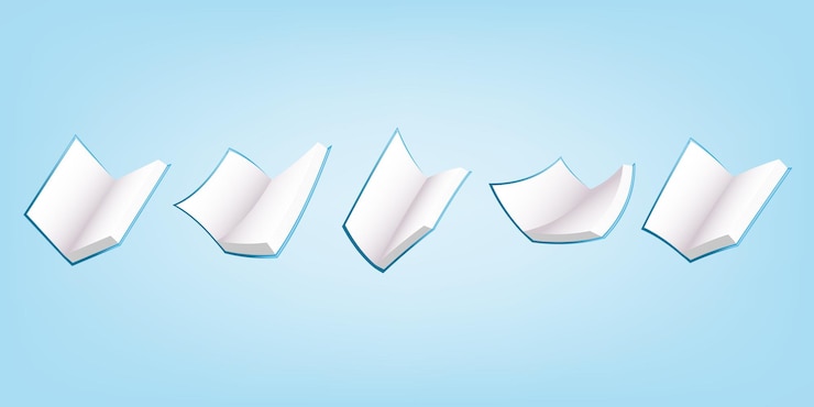 Vector koleksi set kartun 3d membuka buku biru terbang, melayang seperti pesawat terbang, pesawat luar angkasa