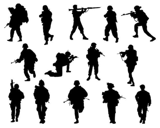 Koleksi siluet tentara militer vektor