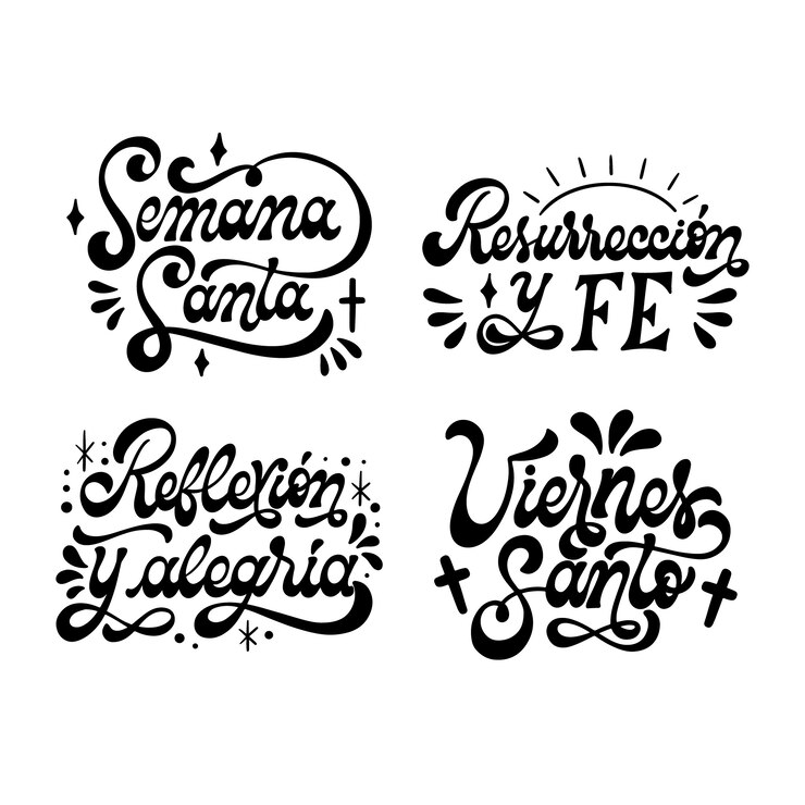 Vector koleksi stiker lettering semana santa
