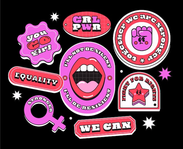 Koleksi stiker retro digambar tangan