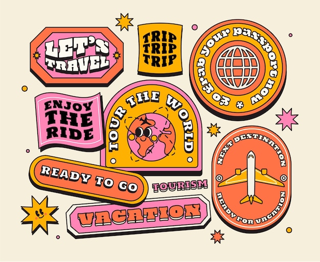 Koleksi stiker retro digambar tangan