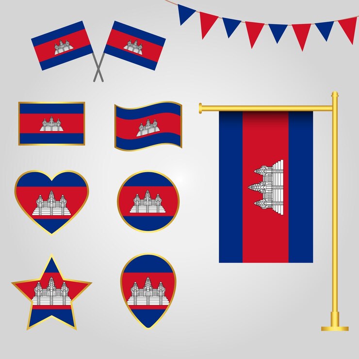 Koleksi vektor lambang dan ikon bendera Kamboja dalam berbagai bentuk ilustrasi Kamboja