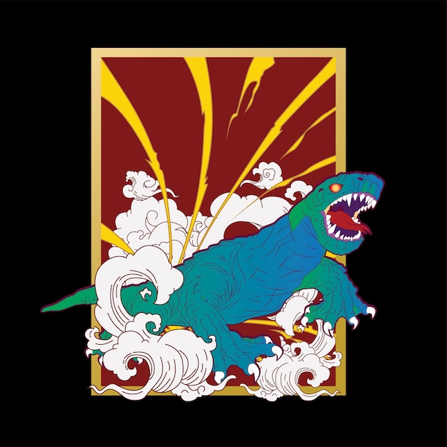 komodo illustration with japanese style for kaijune event notebook logo